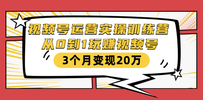 视频号运营实操训练营:从0到1玩赚视频号,3个月变现20万