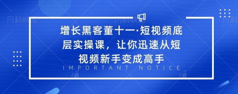 增长黑客董十一·短视频底层实操课，让你迅速从短视频新手变成高手-八爪鱼资源库