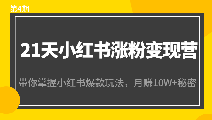 21天小红书涨粉变现营（第4期）：带你掌握小红书爆款玩法，月赚10W+秘密-八爪鱼资源库