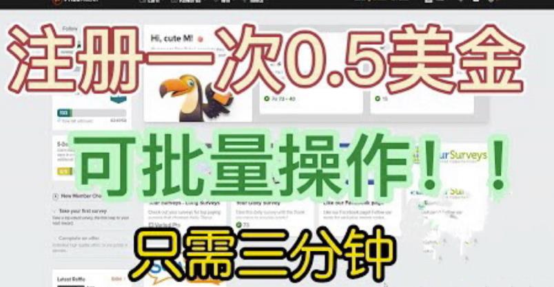 国外项目注册一次0.5美金，只需三分钟无脑操作，可批量同时放大操作，小白工作室福利【揭秘】-八爪鱼资源库