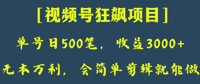 日收款500笔,纯利润3000+,视频号狂飙项目,会简单剪辑就能做【揭秘】