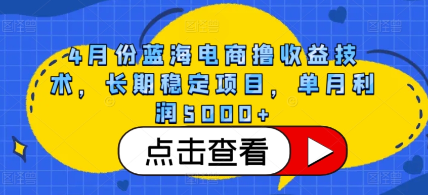 4月份蓝海电商撸收益技术,长期稳定项目,单月利润5000+【揭秘】