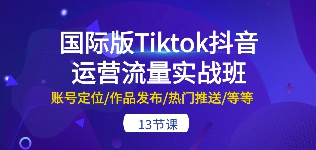 国际版Tiktok抖音运营流量实战班：账号定位/作品发布/热门推送/等等-13节-八爪鱼资源库