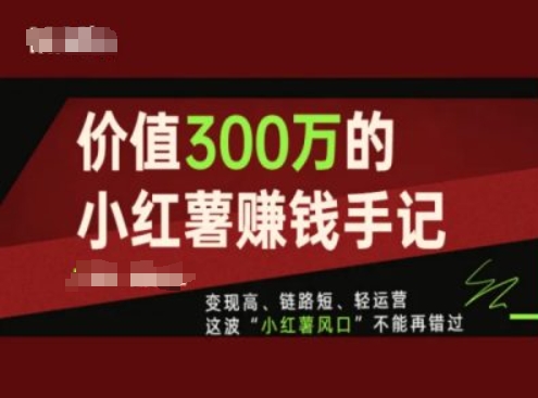价值300万的小红书赚钱手记，变现高、链路短、轻运营，这波“小红薯风口”不能再错过-八爪鱼资源库