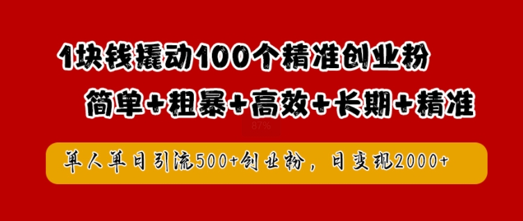 1块钱撬动100个精准创业粉，简单粗暴高效长期精准，单人单日引流500+创业粉，日变现2k【揭秘】-八爪鱼资源库