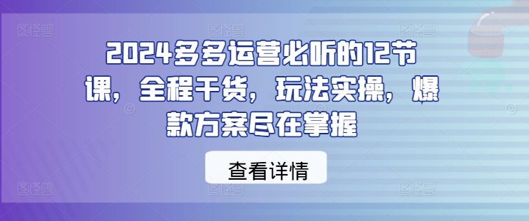 2024多多运营必听的12节课，全程干货，玩法实操，爆款方案尽在掌握-八爪鱼资源库