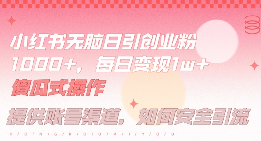 小红书无脑每日引流创业粉500+，小白每天只花半小时，躺赚长尾收益【揭秘】-八爪鱼资源库