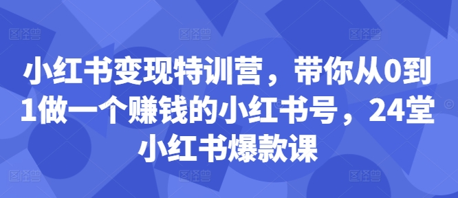 小红书变现特训营,带你从0到1做一个赚钱的小红书号,24堂小红书爆款课