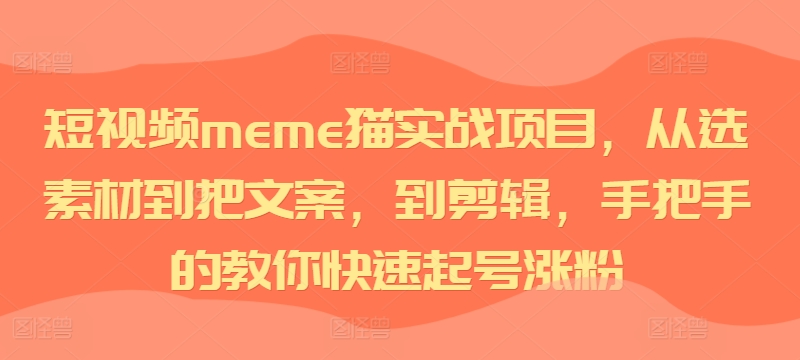 短视频meme猫实战项目，从选素材到把文案，到剪辑，手把手的教你快速起号涨粉-八爪鱼资源库