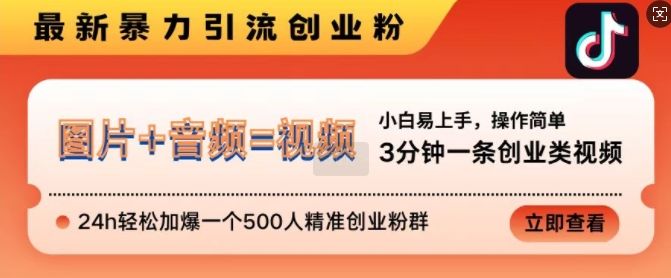 抖音最新暴力引流创业粉，3分钟一条创业类视频，24h轻松加爆一个500人精准创业粉群【揭秘】-八爪鱼资源库