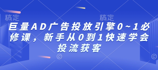 巨量AD广告投放引擎0~1必修课，新手从0到1快速学会投流获客-八爪鱼资源库