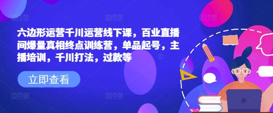 六边形运营千川运营线下课，百业直播间爆量真相终点训练营，单品起号，主播培训，千川打法，过款等-八爪鱼资源库
