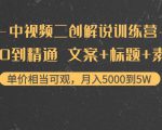 中视频二创解说训练营：从0到精通 文案+标题+素材、月入5000到5W-八爪鱼资源库