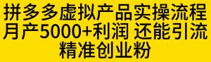 拼多多虚拟产品实操流程,月产5000+利润,还能引流精准创业粉【揭秘】-八爪鱼资源库