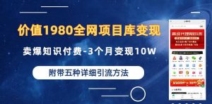 价值1980的全网项目库变现-卖爆知识付费-3个月变现10W是怎么做到的-附多种引流创业粉方法【揭秘】-八爪鱼资源库