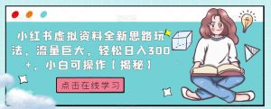 小红书虚拟资料全新思路玩法,流量巨大,轻松日入300+,小白可操作【揭秘】-八爪鱼资源库