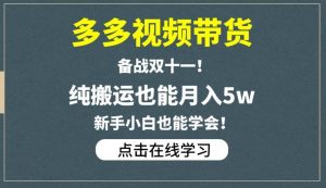 多多视频带货，备战双十一，纯搬运也能月入5w，新手小白也能学会-八爪鱼资源库