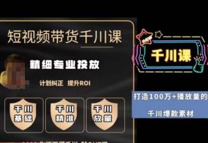 短视频带货-千川专业投放课,精细化专业投放,计划纠正,提升ROI-八爪鱼资源库