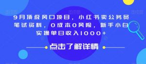 9月顶级风口项目，小红书卖公务员笔试资料，0成本0风险，新手小白实操单日收入1000+【揭秘】-八爪鱼资源库