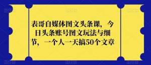 表哥自媒体图文头条课，今日头条账号图文玩法与细节，一个人一天搞50个文章-八爪鱼资源库