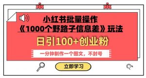 小红书批量操作《1000个野路子信息差》玩法，一分钟制作一个图文，不封号，日引100+创业粉-八爪鱼资源库