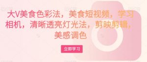 大V美食色彩法,美食短视频,学习相机,清晰透亮灯光法,剪映剪辑,美感调色-八爪鱼资源库