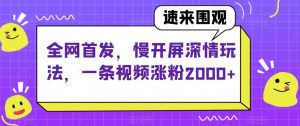 全网首发,慢开屏深情玩法,一条视频涨粉2000+【揭秘】-八爪鱼资源库