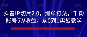 抖音IP切片2.0，爆单打法，千粉账号5W收益，从0到1实战教学【揭秘】-八爪鱼资源库