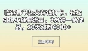 临近春节超火存钱打卡,轻松引爆小红薯流量,3分钟一条作品,20天涨粉4000+【揭秘】-八爪鱼资源库