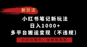 小红书笔记新玩法，日入1000+，多平台搬运变现（不违规），小白可操作，保姆级教程【揭秘】-八爪鱼资源库