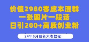 价值2980零成本混群一张图片一段话日引200+高质创业粉,24年6月最新大咖教程【揭秘】-八爪鱼资源库