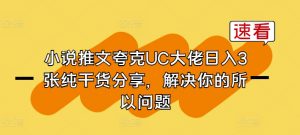 小说推文夸克UC大佬日入3张纯干货分享,解决你的所以问题-八爪鱼资源库