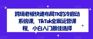 跨境老板快速布局TK的冷启动系统课,TikTok全案运营课程,小白入门最佳选择-八爪鱼资源库
