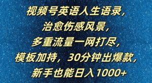 视频号英语人生语录,多重流量一网打尽,模板加持,30分钟出爆款,新手也能日入1000+【揭秘】-八爪鱼资源库