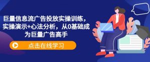 巨量信息流广告投放实操训练，实操演示+心法分析，从0基础成为巨量广告高手-八爪鱼资源库