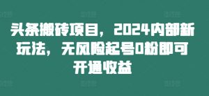 头条搬砖项目，2024内部新玩法，无风险起号0粉即可开通收益-八爪鱼资源库