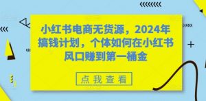 小红书电商无货源,2024年搞钱计划,个体如何在小红书风口赚到第一桶金-八爪鱼资源库