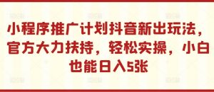 小程序推广计划抖音新出玩法,官方大力扶持,轻松实操,小白也能日入5张【揭秘】-八爪鱼资源库