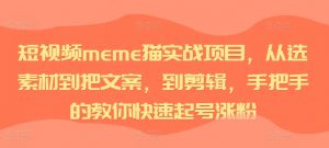 短视频meme猫实战项目,从选素材到把文案,到剪辑,手把手的教你快速起号涨粉-八爪鱼资源库