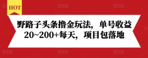 野路子头条撸金玩法,单号收益20~200+每天,项目包落地-八爪鱼资源库
