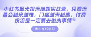 小红书聚光投流陪跑实战营,免费流量会越来越难,门槛越来越高,付费投流是一定要去做的事情-八爪鱼资源库
